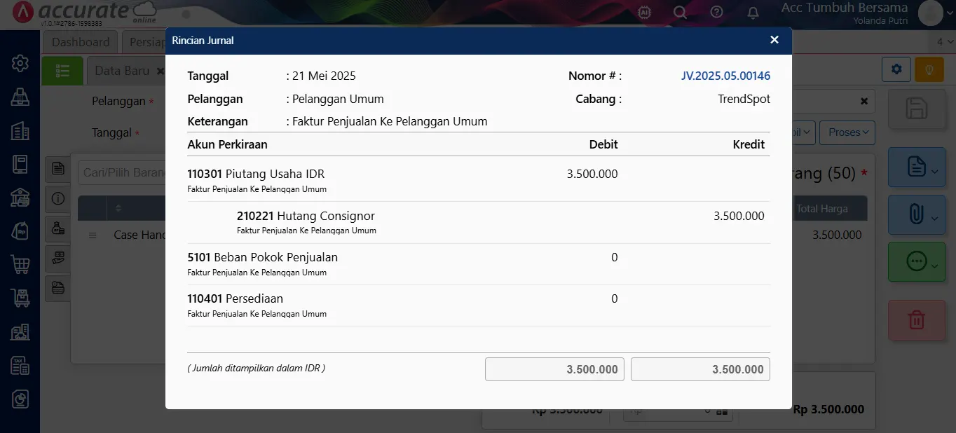 mencatat transaksi konsinyasi (pihak yang menerima titipan barang)